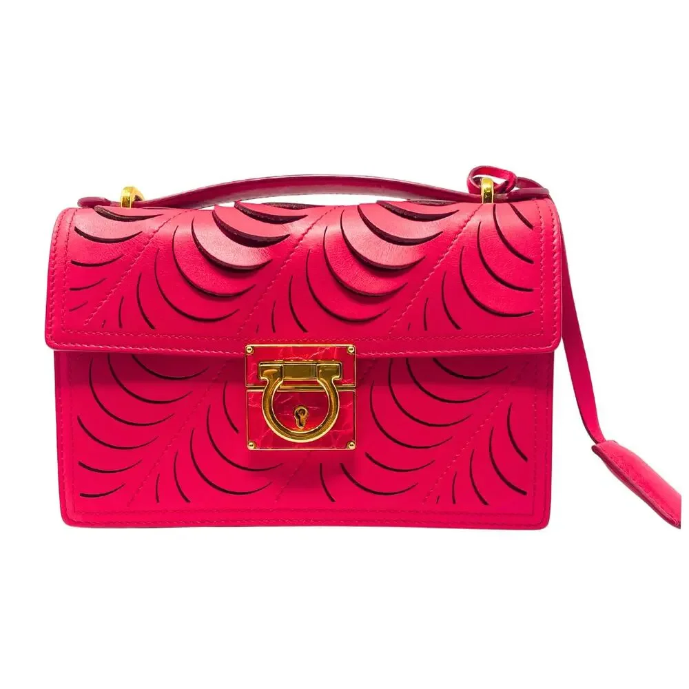 Salvatore‎ Ferragamo Bag Crossbody Shoulder Gancini Top Handle Red Leather Purse